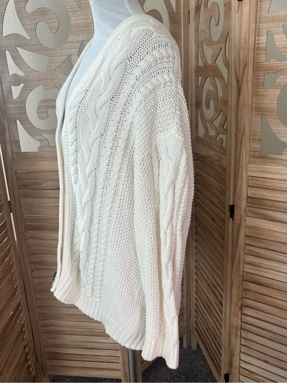 Quince 100% Organic Cotton Oversized Cable Cardigan Beige Size Small - Picture 6 of 9